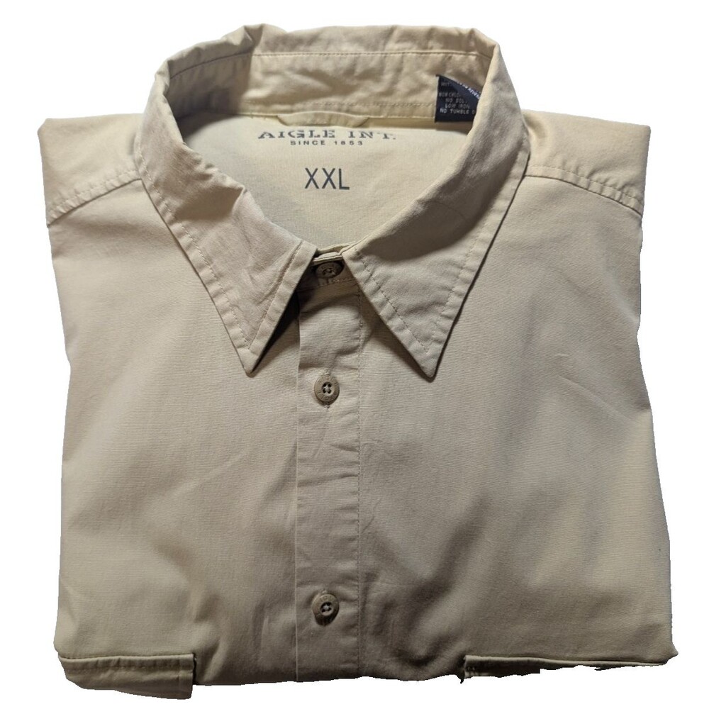 Aigle 1853 Mens XXL Safari Shirt Khaki Vented Underarm Reinforced Forearm Hiking